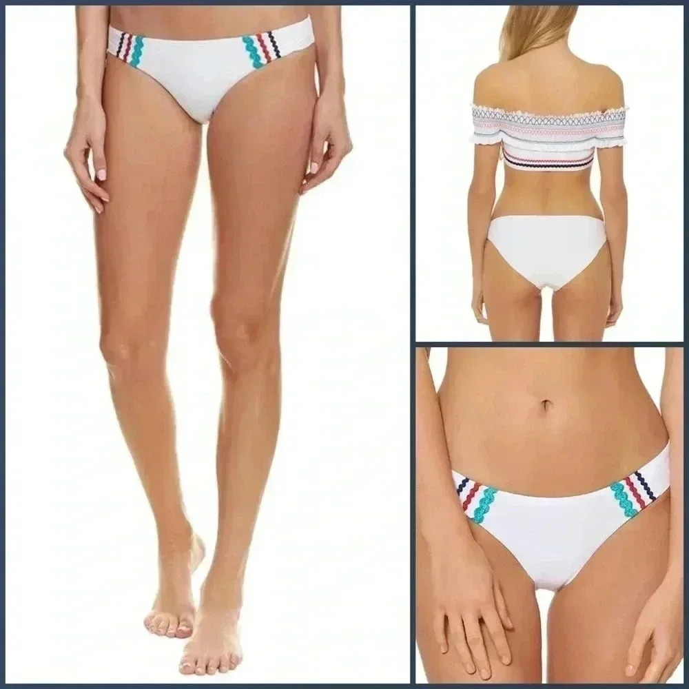 Red Carter White Ric Rac-Trim Hipster Bikini Bottoms Size L